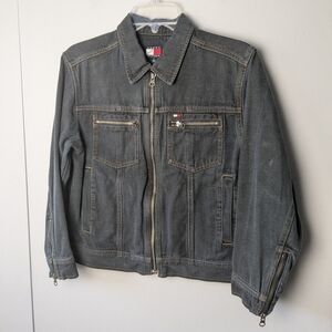TOMMY HILFIGER Vintage Jeans Jacket Women Size M 100% Cotton Full Zip Closure